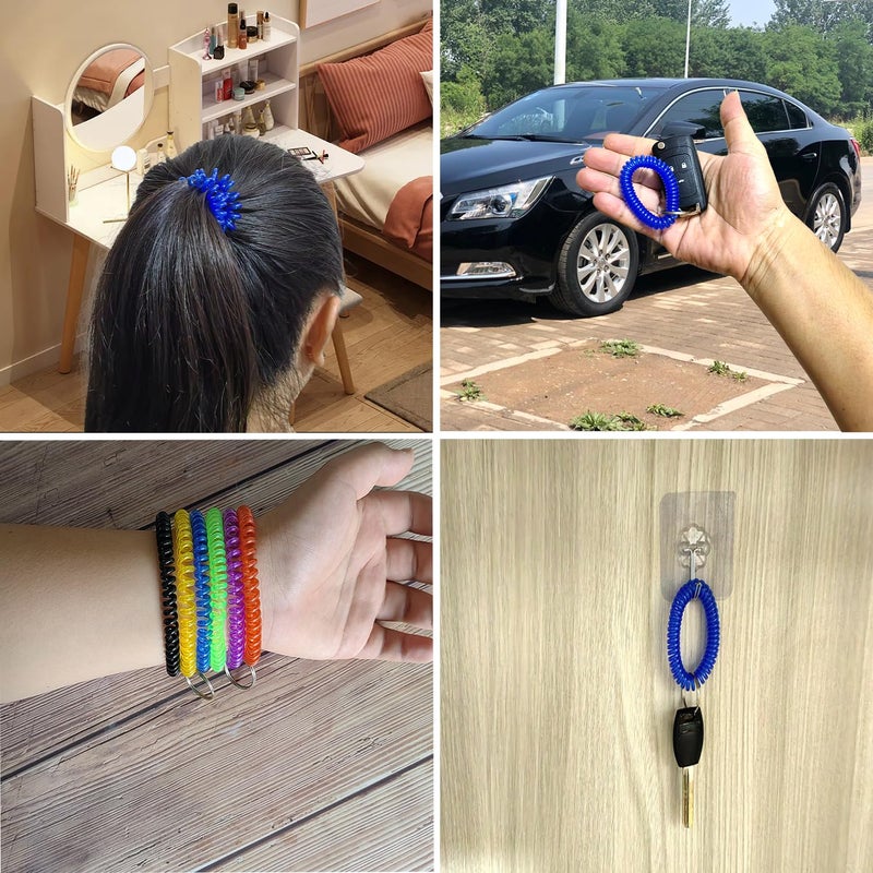 HAMIYELL Pack of 36 Colorful Spring Spiral Wrist Coil Key Chain  Wristband Key Ring (White) - Image 4